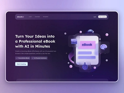 E-Book AI Generator - Spline Animation 3d ai ai generator animation ebook landing page spline ui