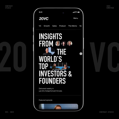 20VC homepage 20vc blog condensed dark theme homepage media minimal mobile mobile first optimized podcast sans serif vc