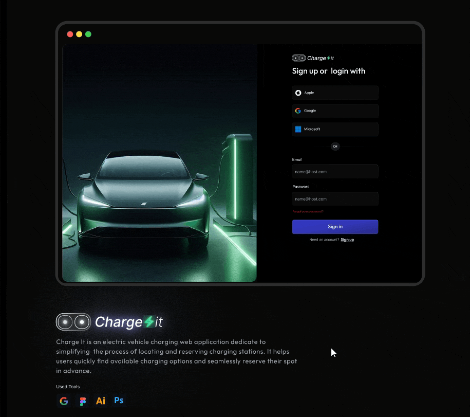 EV charging web application: Charge It animation automible dashboard e.v electric vehicle ui web application