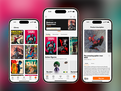 App Design for Comic Lovers action figures comic comic app comic book sale comic library comic store digital comics digital product e commerce interactive design mobile app design mobile experience mobile shopping mobile ui modern design product details product listing shopping app user interface uxui design