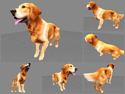 Golden Retriever Lowpoly Realistic 3D Model uv