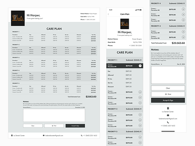 CARE PLAN – Interface for Dental Treatment Plans care plan clinic management dental care electronic signature healthcare app healthcare uxui medical interface patient portal responsive design saas design treatment plan ui design user experience