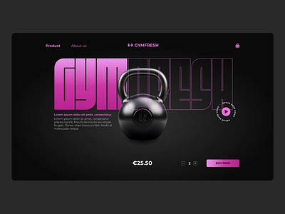 GymFresh - one product page black clean dark design ecommerce fitnesswebsite gym home homepage kettlebell minimalist one product pink product ui ux vibrant webdesign