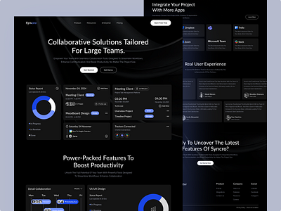 Syncro - Collaboration Saas landing page. b2b collaboration tool communication website enterprise features landing page productivity project management rifath saas team collaboration team work team working ui design ui element ui snippet uiuxdesign website work space