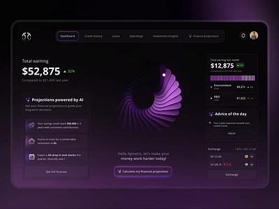 WealthSphere - AI financial assistant 3d ai artificial intelligence assistant branding design finance interaction design interactive machine learning mockup money purple spline tech technology ui uxui web webdesign