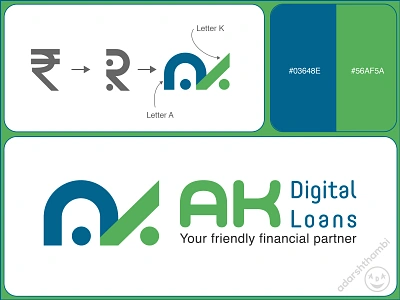 Logo design for AK Digital Loans ak logo bank logo branding digital loan graphic design loan logo logo minimal money logo rupee logo