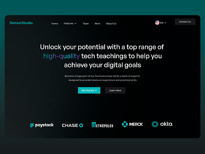 DenverStudio - Landing Page for Tech Courses bootcamps code education design digital goals graphic design hands on experience high quality tech education homepage design landing logo software training team tech tech teachings tech training ui ux web design web ux website design