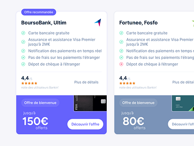 Card UI Bank App app bank blue boursobank card credit card design fortuneo minimalist price score star tick ui ux website