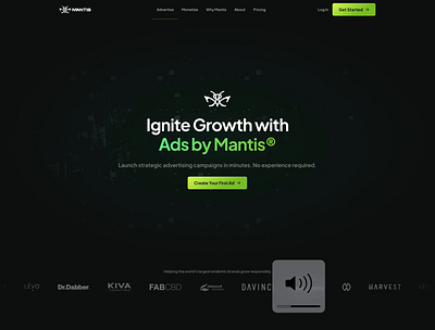 Mantis Ad Network Official Website & Branding about us animation branding dark design header homepage motion graphics pricing page web design website