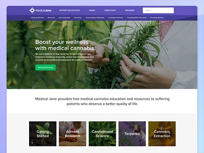 Medical Jane Official Website cannabis clean homepage medical navigation purple simple web design website wellness