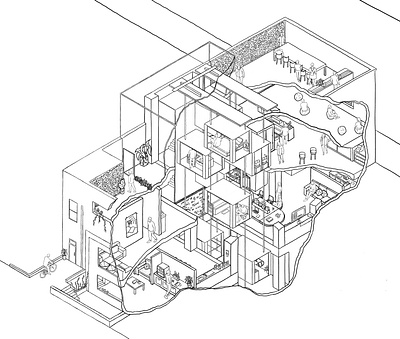 Architectural Cutaway Illustration architectural artwork building cutaway design digital drawing graphic graphic design illustration perspective poster print section