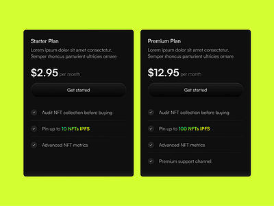 Modern Dark Pricing Cards card dark green plan premium price pricing saas subscription ui ux web website