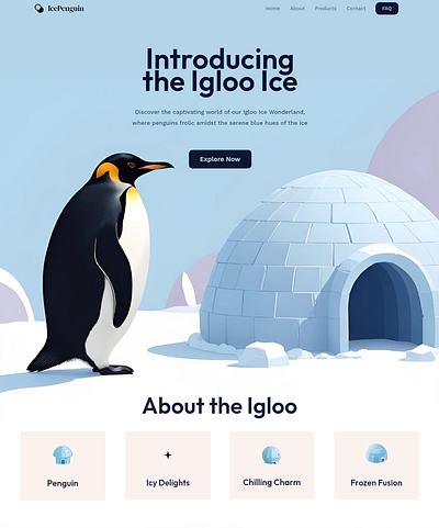 Landing Page : Igloo Ice Penguin Club 3d animation branding graphic design ice igloo logo penguin ui website