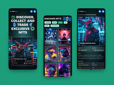 NFT Marketplace Mobile crypto art cryptocurrency design mobile design nft art nft design nft gallery website nft marketplace nft web design nft website ui ux web design website website design