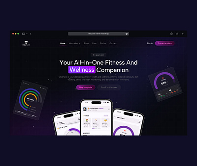VitaPulse - App Selling Template app template dark design framer template ui ux web design