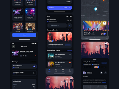 ConcertQu Dark Mode - Event Music App UI Kit branding concert design featured figma like music premium uikit product ui ui8 uidesign uikit