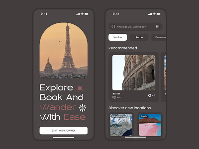 Aesthetic Travel App aesthetic ui app mockup brown mobile planner travel app traveling app ui