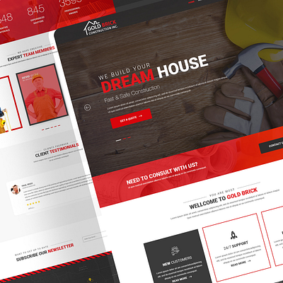 Gold Brick Construction - Landing Page branding construction design flat gold brick landing page ui web application web landing page website website design