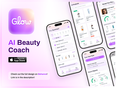 Glow - AI Beauty Coach | iOS App Design ai app design app design beauty app clean ui ios app minimalist mobile app design skincare uiux