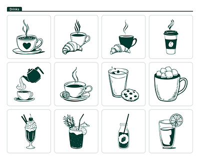 Hand-Drawn Cafe Illustration Pack | Menu | Drinks adobe illustrator branding cafe design design drinks illustrations food illustrations graphic design icon set icons illustration illustration set menu design