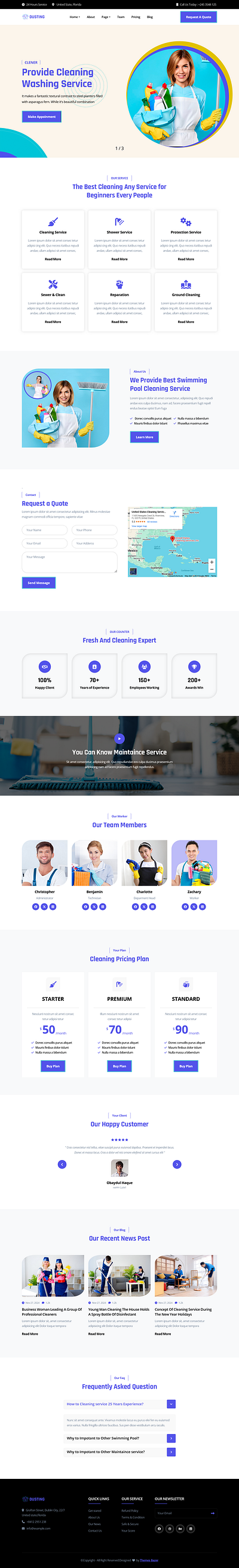 Dusting - Cleaning & Maintenance HTML Website Template animation branding cleaning design flat illustration logo minimal typography ui website