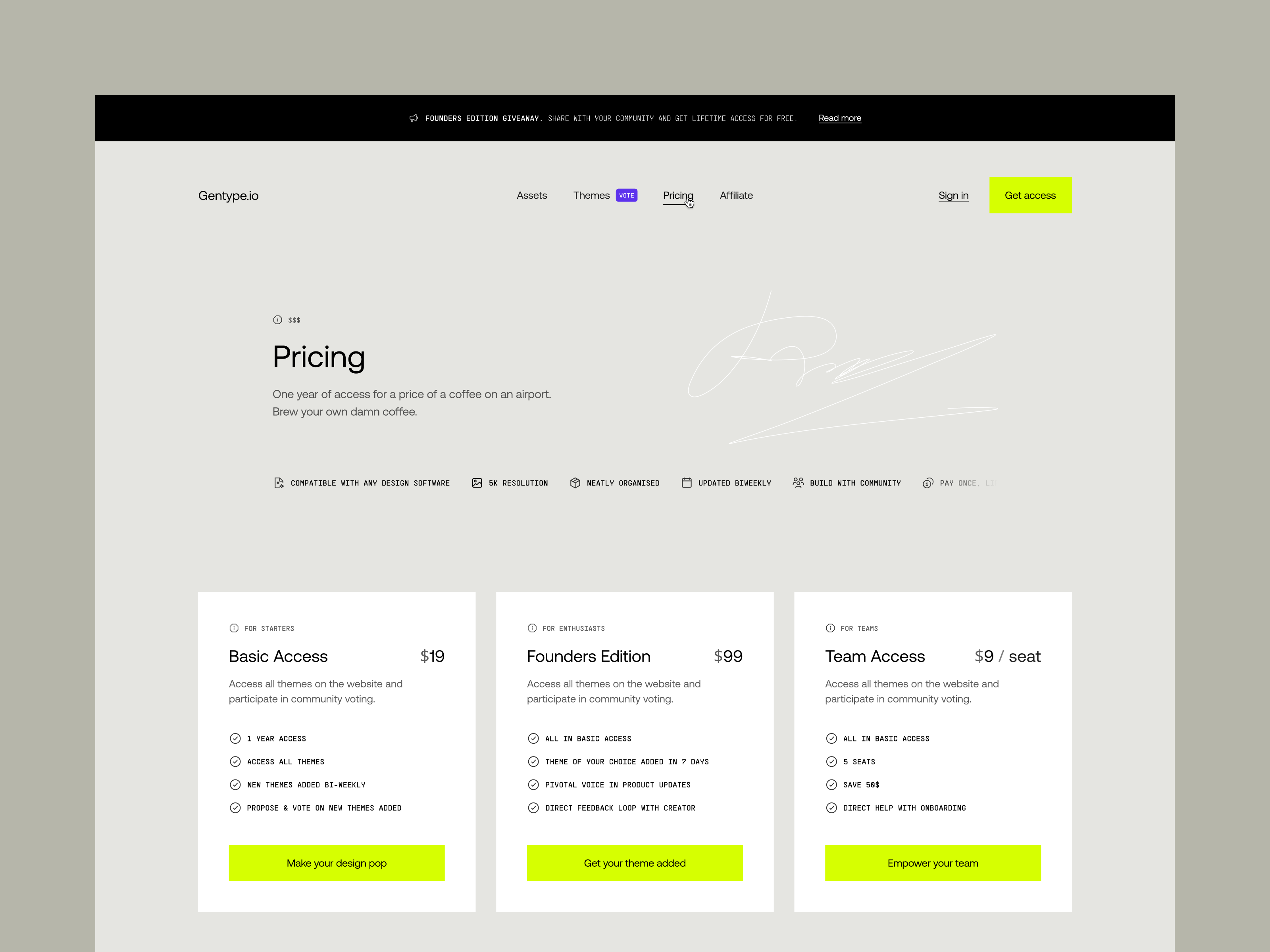 Gentype.io | Pricing Tiers 💸 accordion card faq financial framer gentype interface levels minimal modern price price card price tier pricing saas simple tiers ui ux visual