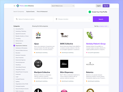 Medical Jane Directory Concept business listings categories clean dashboard directory filters light listings minimal search sort ui web design website
