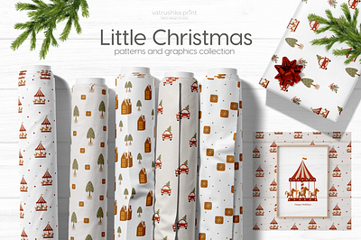 Little Christmas - Patterns and clipart collection christmas illustration clipart fabric fabric design graphic collection pattern design