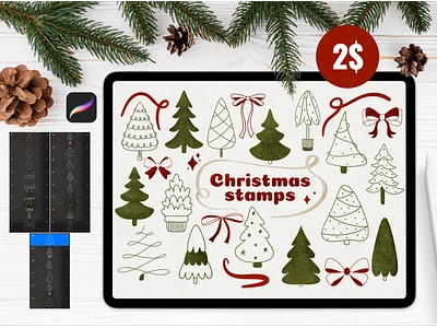 Christmas Procreate Stamps Set christmas trees digital art download ipad procreate procreate stamps