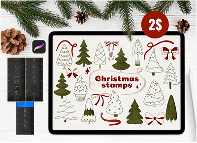 Christmas Procreate Stamps Set christmas trees digital art download ipad procreate procreate stamps