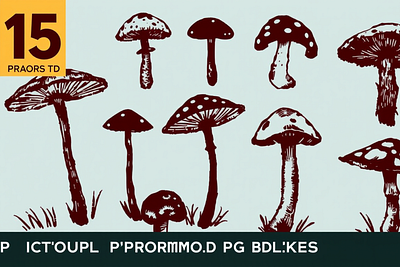 15Mushroom Photoshop Stamp Brushes brushes graphic design illustration vector