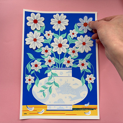 Flower arranging - The Customisable screen print colour design editorial illustration illustration print screen printing