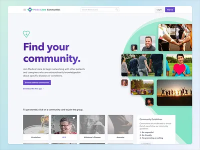 Medical Jane - Find your community categories clean collage community design heart join group lander landing page layout light web design website