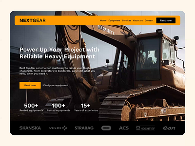 Construction equipment rental company hero section animation design responsivedesign ui