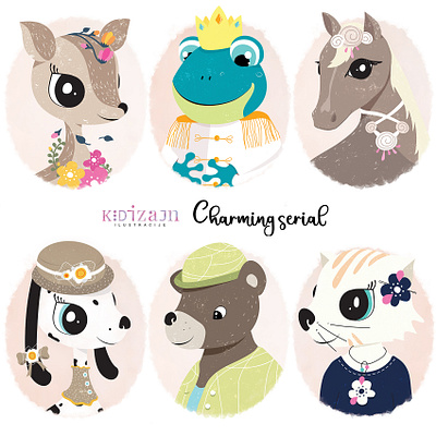 Charming Serial animals bear cat charming cute dog frog horse illustrations roe