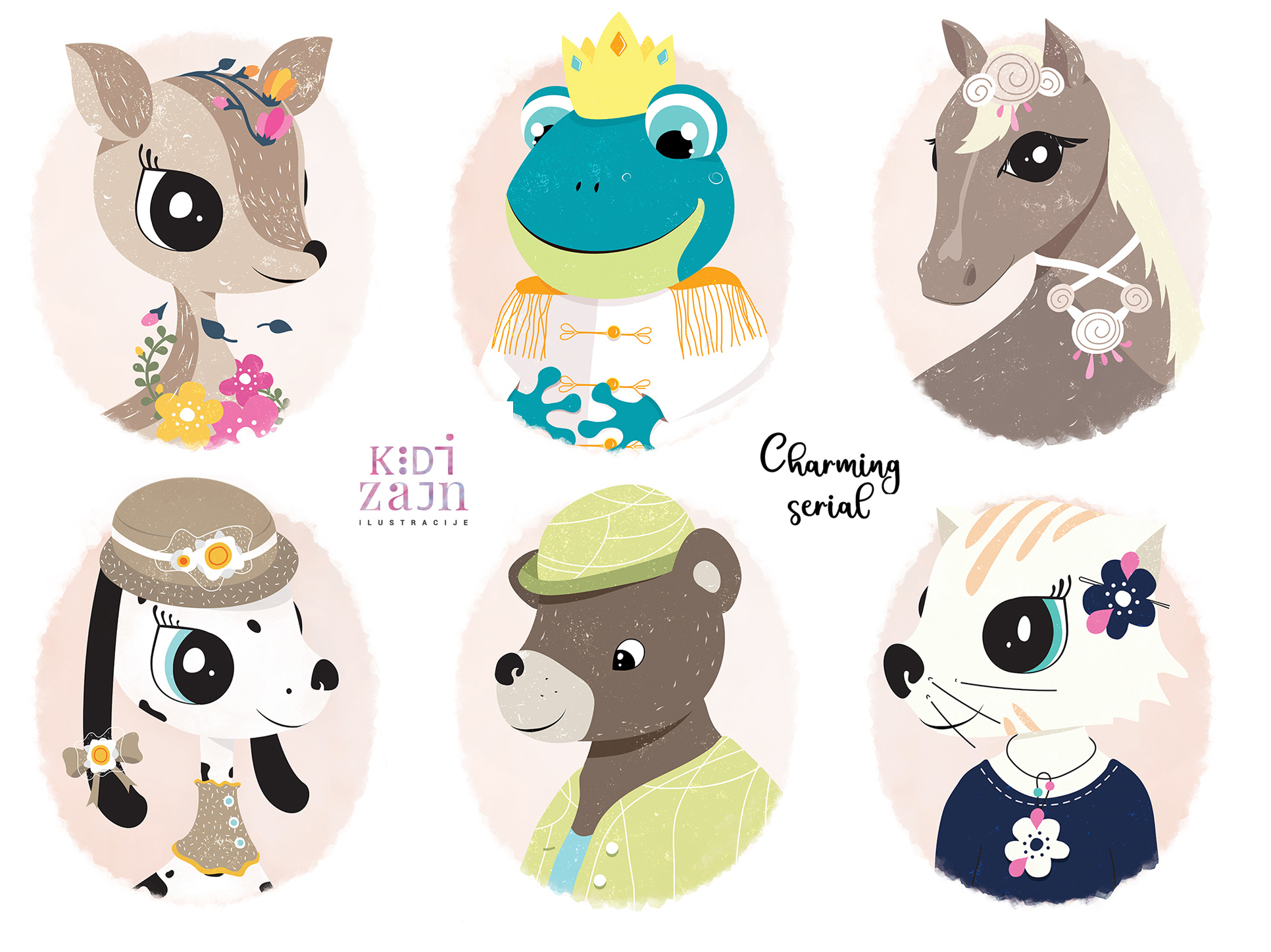 Charming Serial animals bear cat charming cute dog frog horse illustrations roe