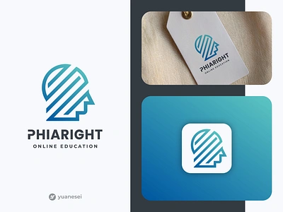 PHIARIGHT Online Education Logo Design brand design branding clever colorful logo education gradient logo head head logo humanoid icon iconic line logo logo design mark online course smart symbol think ui ux visual identity