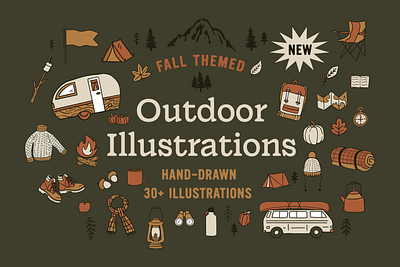 Fall Outdoor Illustration Pack adventure autumn branding camping color design explore fall fall illustration graphic design icon pack illustration illustrations illustrator logo marketing outdoor illustration outdoors