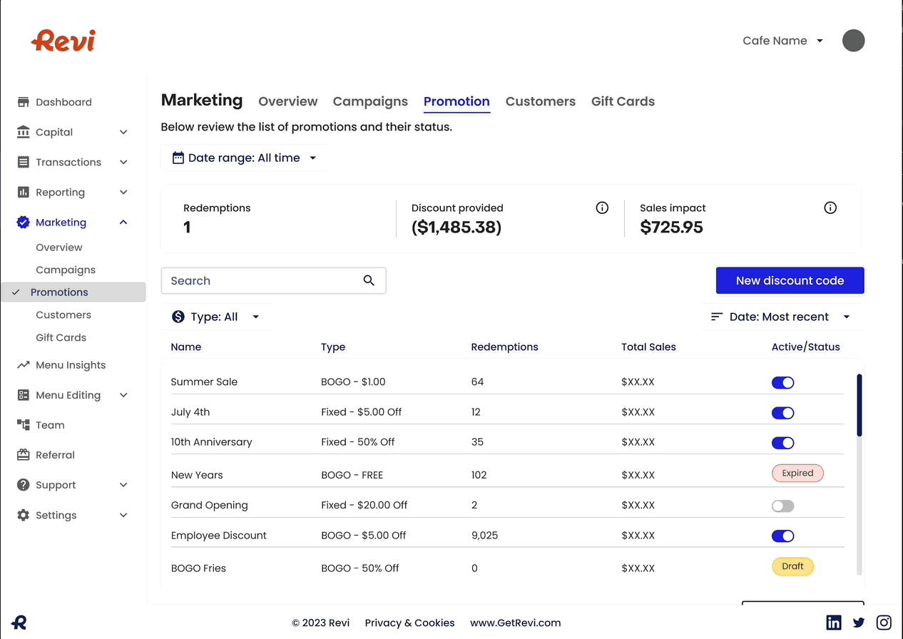 Dashboard - Applying a discount dashboard discount pos promotion prototying restaurant