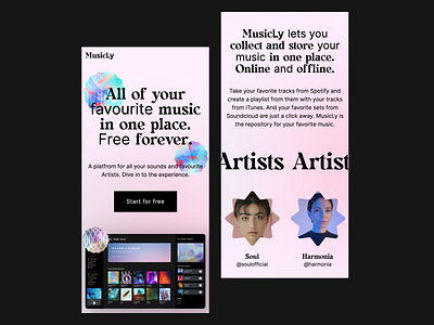 MusicLy Landing Page Responsive Design animation interaction mobile design responsive design ui design ux ui uxui design visual design webdesign