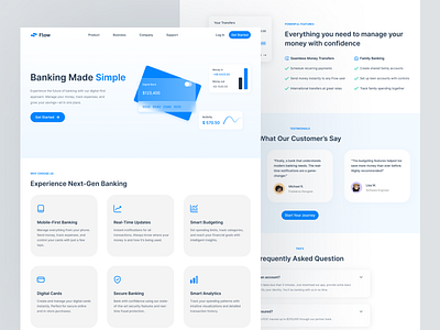 Flow - Digital Bank Landing Page app bank app banking branding dashboard data digital landing page logo mobile mobile app morden motion graphics ui ux web page website