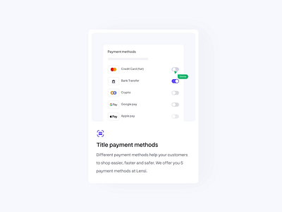 Payment methods card motion animation card figma interaction landing lazy marketing mini minimal motion motion graphics smooth ui uiux web