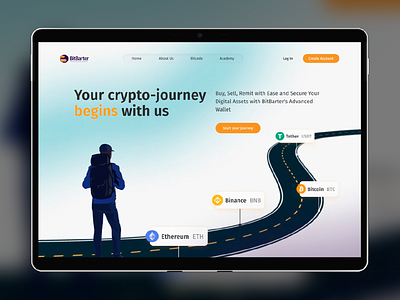 BitBarter- cryptocurrency exchange platform binance bitcoin crypto crypto wallet ethereum graphic design homepage investment investments landing page online trading secure wallet trading platorm ui ux web web ui web ux website website design