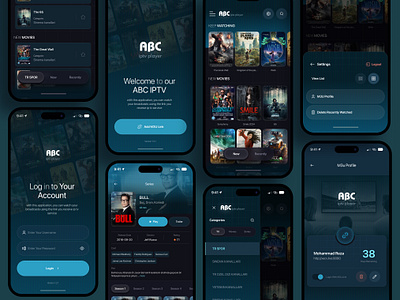 ABC-IPTV PLAYER android app dark design footblall iptv live login mobile palyer profile setting sport stream trend tv ui uidesign uiux