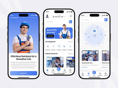 Plumber Home Service Mobile App android app app interface booking cleaning app creative home cleaning service app ui home service mobile app house cleaning housing service ios app minimal plumber plumber service product strategy ui ui ux ux