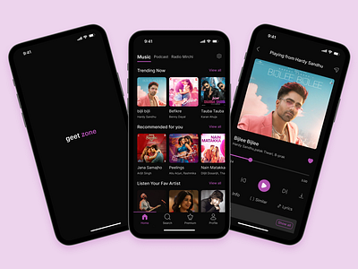 Music Player Mobile App art dark theme music app entertainment indiemusic music app music app ui music playlist podcast app radio spotify trending