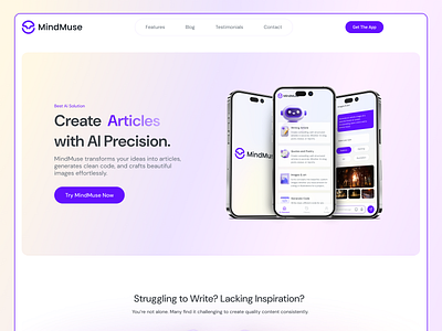 MindMuse Web Landing Page Design ai app ai website chat gpt website chatgpt website design figma figma design landing page landing page design ui ui design ux ux design web ui webpage website website design website ui websites