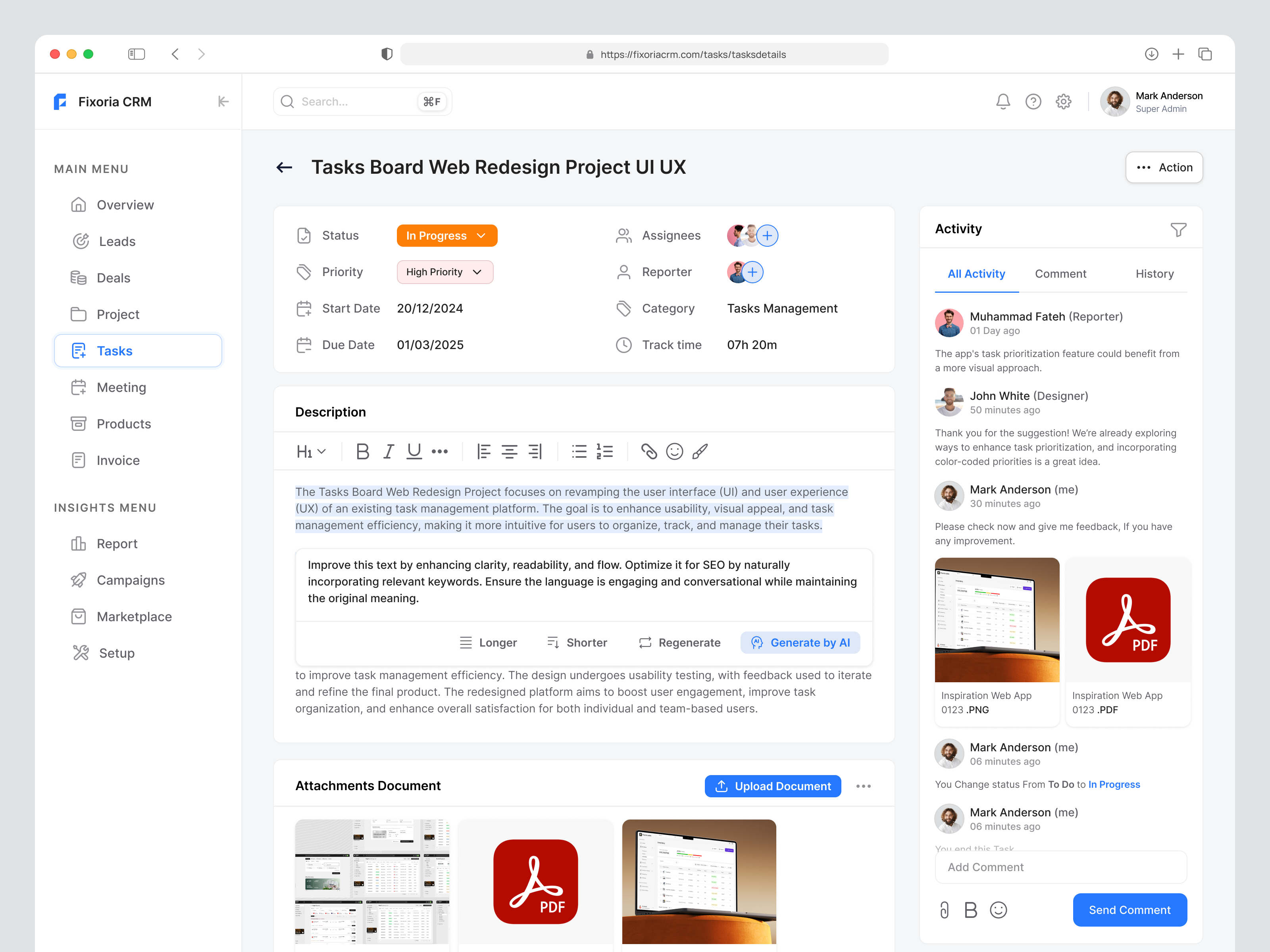 AI Tasks Details Page admindashboard ai ai ui aidashboard aiintegration aitaskmanagement analyticsdashboard dashboard fixoria studio intelligentsolutions task deatils taskautomation techinnovation uiux user ux web app