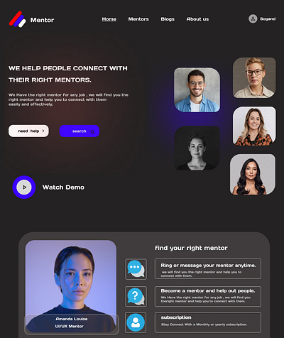 Mentor landing page branding graphic design ui