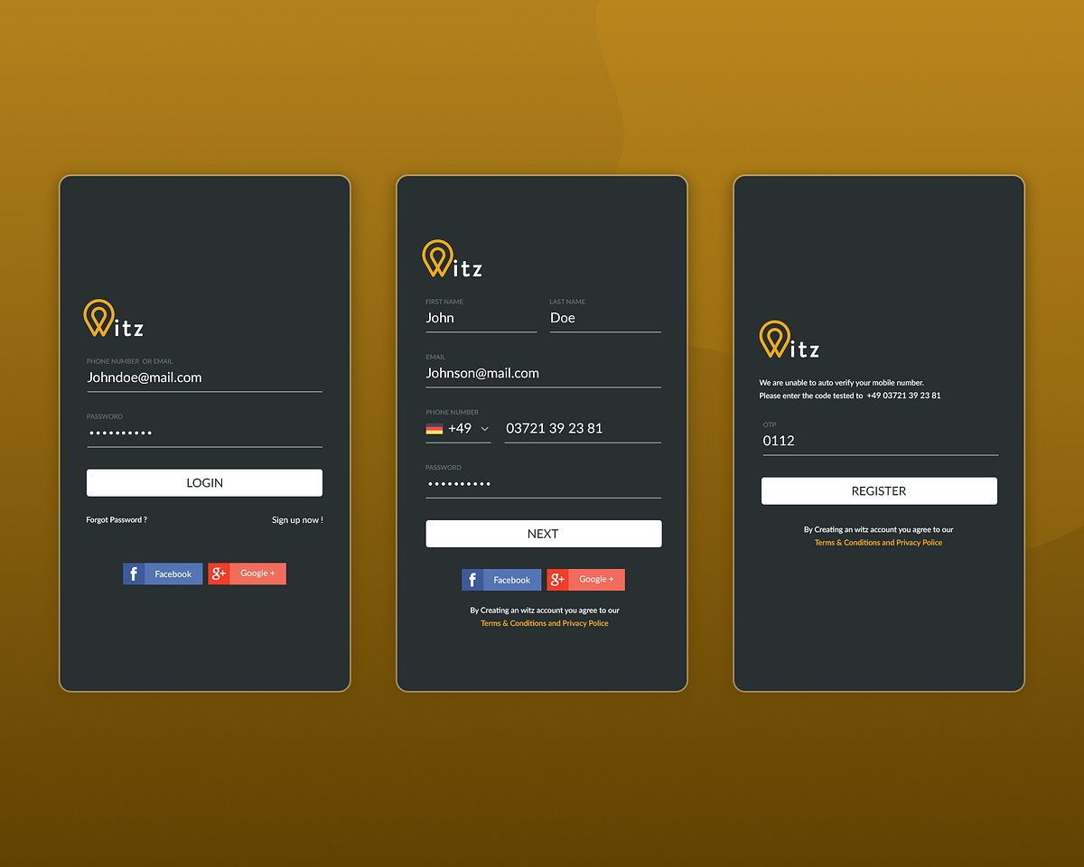 Witz Mobile App - Authentication Screens by Khaleel Rahman on Dribbble